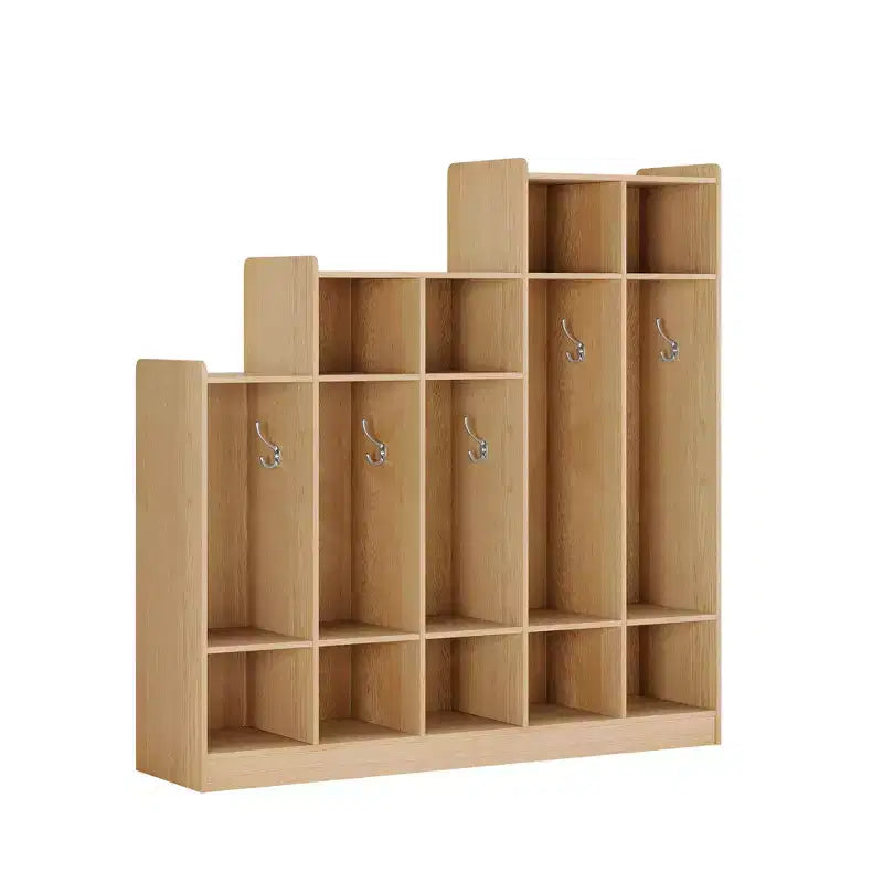Vestiaire de classe à 5 sections avec 9 casiers et 10 crochets, organisateur de rangement pour enfants en crèche, maternelle, maison, bois naturel
