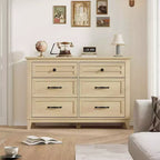 47 in Wide 6-Drawer Dresser for Bedroom, Wooden Closet Storage Chest for Living Room, Entryway, Natural Oak