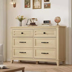 Commode à 6 tiroirs de 120 cm de large pour chambre à coucher, armoire de rangement en bois pour salon, entrée, chêne naturel