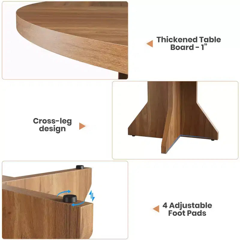 Table à manger ronde pour 4-6 personnes, table de cuisine en bois de 47 pouces avec piédestal, table circulaire moderne pour salon, cuisine, sans chaises