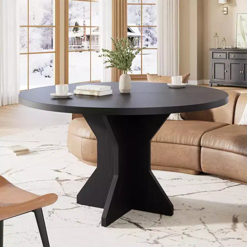 Table à manger ronde pour 4-6 personnes, table de cuisine en bois de 47 pouces avec piédestal, table circulaire moderne pour salon, cuisine, sans chaises