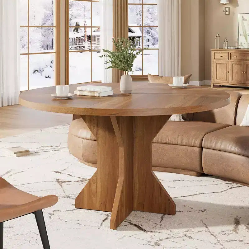 Table à manger ronde pour 4-6 personnes, table de cuisine en bois de 47 pouces avec piédestal, table circulaire moderne pour salon, cuisine, sans chaises