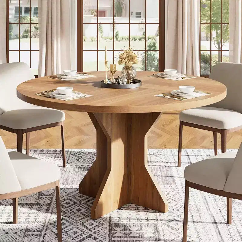 Table à manger ronde pour 4-6 personnes, table de cuisine en bois de 47 pouces avec piédestal, table circulaire moderne pour salon, cuisine, sans chaises