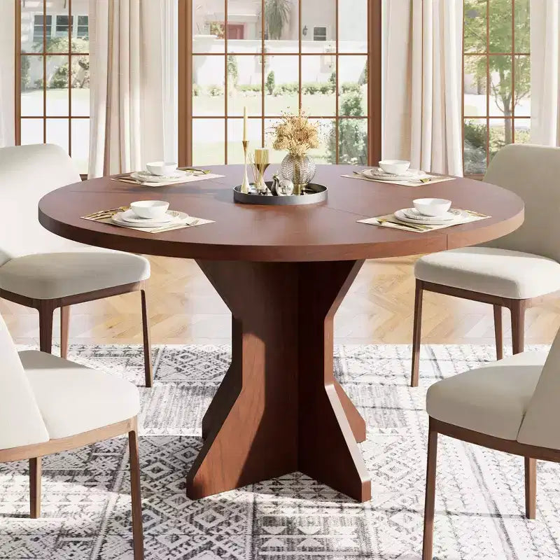 Table à manger ronde pour 4-6 personnes, table de cuisine en bois de 47 pouces avec piédestal, table circulaire moderne pour salon, cuisine, sans chaises