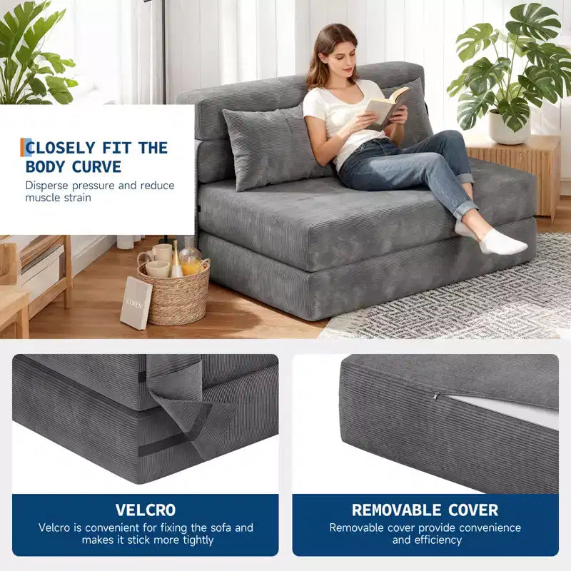 Canapé-lit pliant et fauteuil convertible 4 en 1, causeuse transformable de 72/76 pouces, chaise longue capitonnée