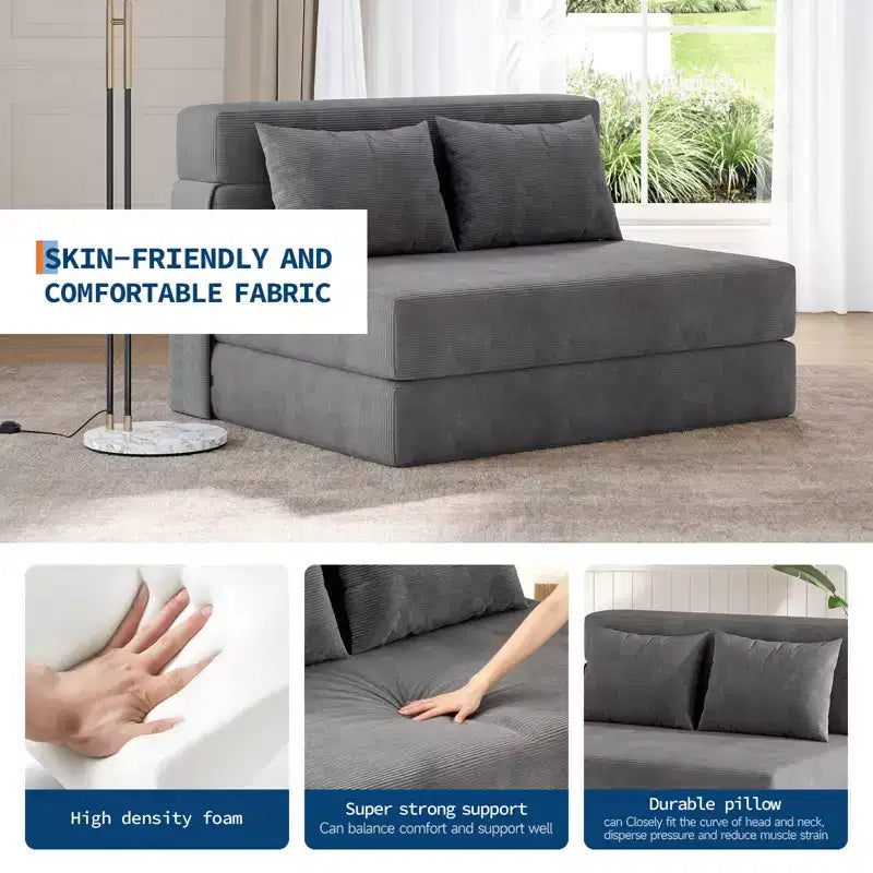 Canapé-lit pliant et fauteuil convertible 4 en 1, causeuse transformable de 72/76 pouces, chaise longue capitonnée