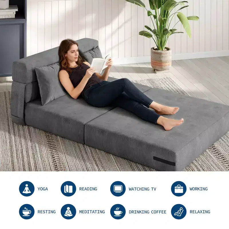 Canapé-lit pliant et fauteuil convertible 4 en 1, causeuse transformable de 72/76 pouces, chaise longue capitonnée