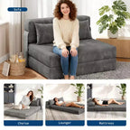 Canapé-lit pliant et fauteuil convertible 4 en 1, causeuse transformable de 72/76 pouces, chaise longue capitonnée