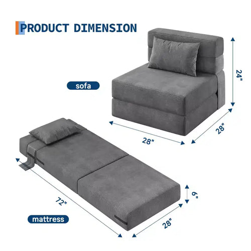 Canapé-lit pliant et fauteuil convertible 4 en 1, causeuse transformable de 72/76 pouces, chaise longue capitonnée