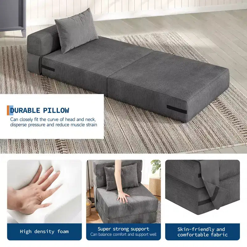 Canapé-lit pliant et fauteuil convertible 4 en 1, causeuse transformable de 72/76 pouces, chaise longue capitonnée