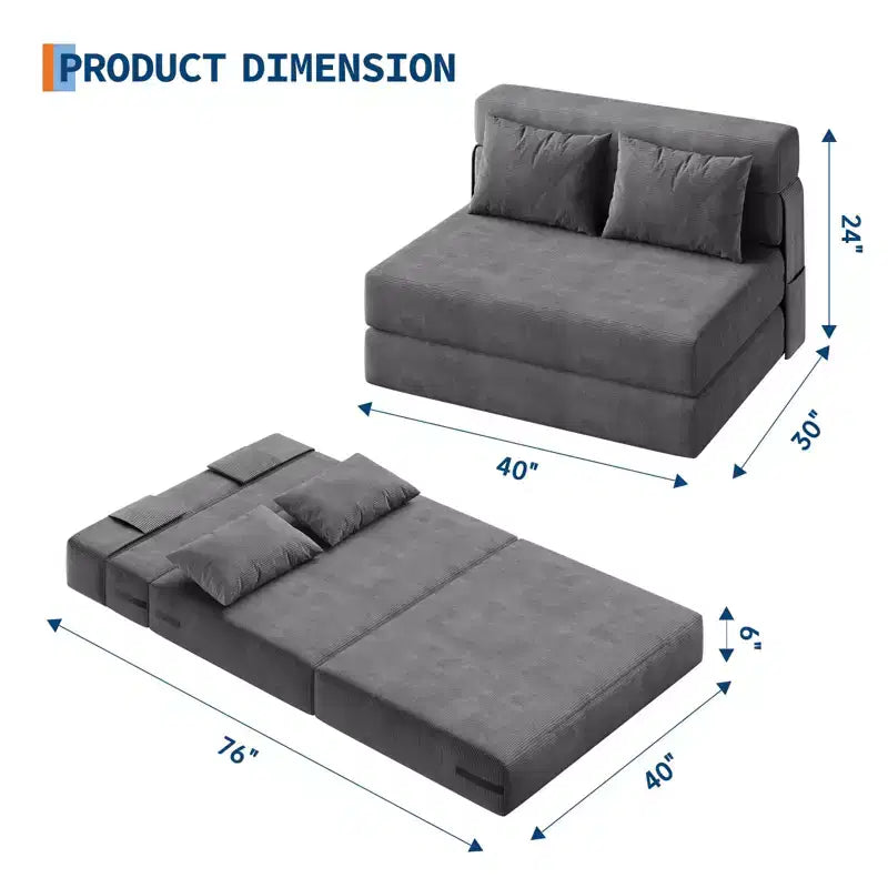 Canapé-lit pliant et fauteuil convertible 4 en 1, causeuse transformable de 72/76 pouces, chaise longue capitonnée