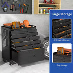 Servante à roulettes 6 tiroirs – Meuble de rangement mobile robuste en acier pour garage, noir