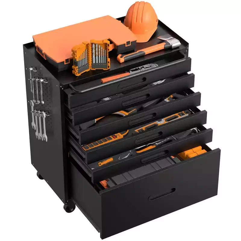 Servante à roulettes 6 tiroirs – Meuble de rangement mobile robuste en acier pour garage, noir