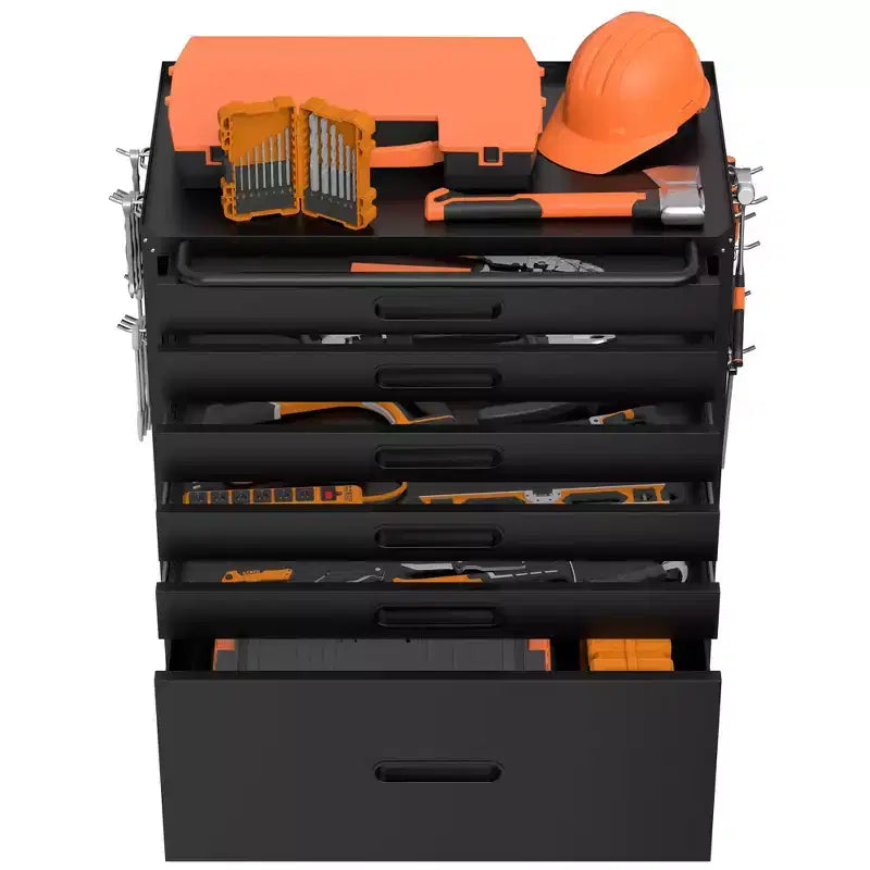 Servante à roulettes 6 tiroirs – Meuble de rangement mobile robuste en acier pour garage, noir
