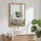 Miroir mural 50,8 x 76,2 cm avec cadre en bois massif, miroir décoratif rectangulaire ondulé pour salle de bain, chambre à coucher, salon, entrée-Panipeachy