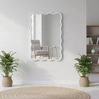 Miroir mural 50,8 x 76,2 cm avec cadre en bois massif, miroir décoratif rectangulaire ondulé pour salle de bain, chambre à coucher, salon, entrée-Panipeachy