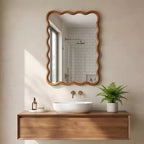 Miroir mural 50,8 x 76,2 cm avec cadre en bois massif, miroir décoratif rectangulaire ondulé pour salle de bain, chambre à coucher, salon, entrée-Panipeachy