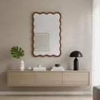 Miroir mural 50,8 x 76,2 cm avec cadre en bois massif, miroir décoratif rectangulaire ondulé pour salle de bain, chambre à coucher, salon, entrée-Panipeachy