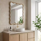 Miroir mural 50,8 x 76,2 cm avec cadre en bois massif, miroir décoratif rectangulaire ondulé pour salle de bain, chambre à coucher, salon, entrée-Panipeachy