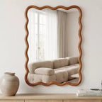 20 x 30 Wall Mirror with Solid Wood Frame, Wavy Rectangle Decorative Mirror for Bathroom, Bedroom, Living Room, Entryway-Panipeachy