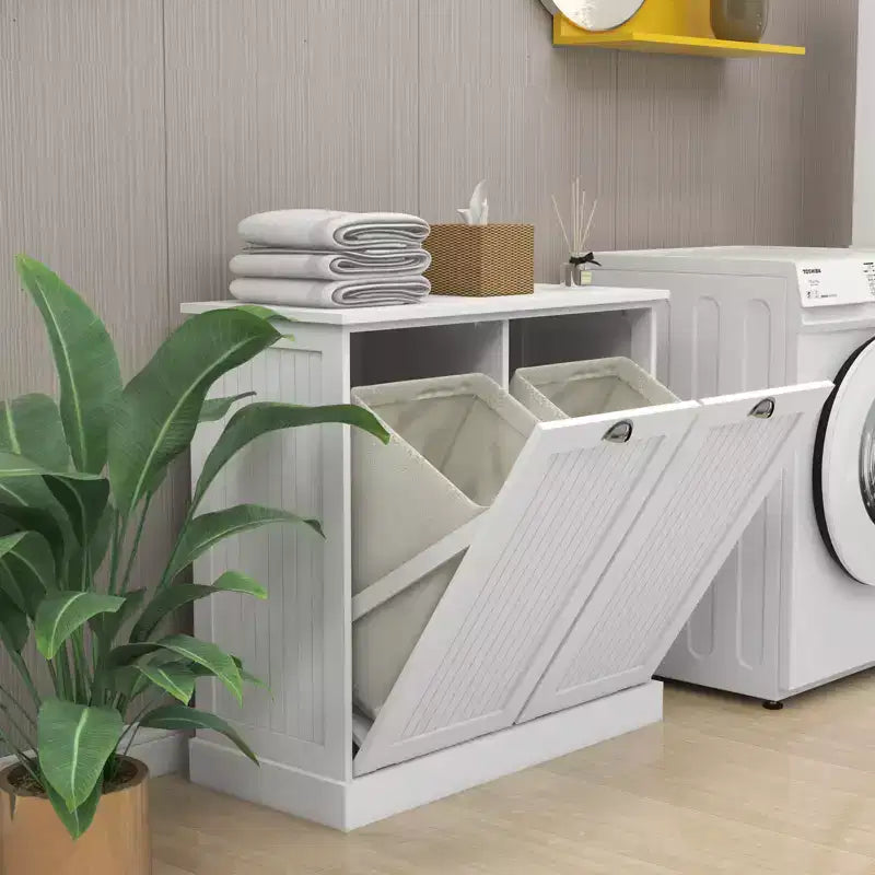 Meuble de tri de linge à bascule à deux compartiments avec rangement dissimulé