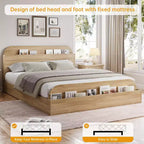 Cadre de lit Queen Size, lits en bois avec tête de lit de rangement et pied de lit surélevé, lit plateforme basse à double étage pour chambre à coucher, aucun sommier tapissier requis