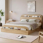 Cadre de lit Queen Size, lits en bois avec tête de lit de rangement et pied de lit surélevé, lit plateforme basse à double étage pour chambre à coucher, aucun sommier tapissier requis