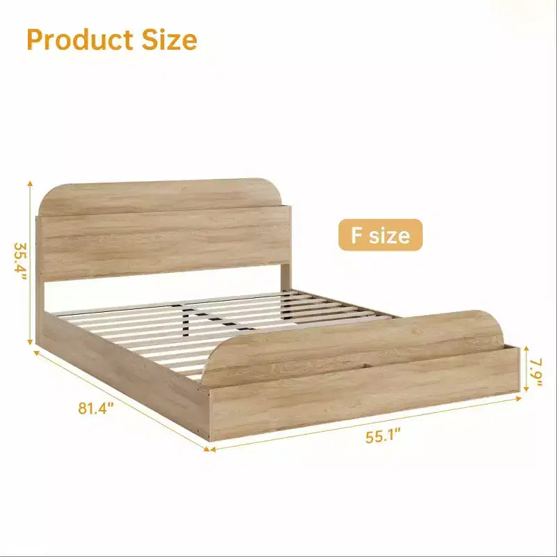Cadre de lit Queen Size, lits en bois avec tête de lit de rangement et pied de lit surélevé, lit plateforme basse à double étage pour chambre à coucher, aucun sommier tapissier requis