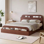 Cadre de lit Queen Size, lits en bois avec tête de lit de rangement et pied de lit surélevé, lit plateforme basse à double étage pour chambre à coucher, aucun sommier tapissier requis