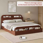 Cadre de lit Queen Size, lits en bois avec tête de lit de rangement et pied de lit surélevé, lit plateforme basse à double étage pour chambre à coucher, aucun sommier tapissier requis