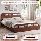Cadre de lit Queen Size, lits en bois avec tête de lit de rangement et pied de lit surélevé, lit plateforme basse à double étage pour chambre à coucher, aucun sommier tapissier requis