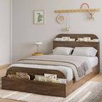 Cadre de lit Queen Size, lits en bois avec tête de lit de rangement et pied de lit surélevé, lit plateforme basse à double étage pour chambre à coucher, aucun sommier tapissier requis