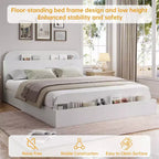Cadre de lit Queen Size, lits en bois avec tête de lit de rangement et pied de lit surélevé, lit plateforme basse à double étage pour chambre à coucher, aucun sommier tapissier requis