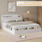 Cadre de lit Queen Size, lits en bois avec tête de lit de rangement et pied de lit surélevé, lit plateforme basse à double étage pour chambre à coucher, aucun sommier tapissier requis