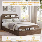 Cadre de lit Queen Size, lits en bois avec tête de lit de rangement et pied de lit surélevé, lit plateforme basse à double étage pour chambre à coucher, aucun sommier tapissier requis