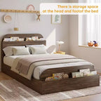 Cadre de lit Queen Size, lits en bois avec tête de lit de rangement et pied de lit surélevé, lit plateforme basse à double étage pour chambre à coucher, aucun sommier tapissier requis