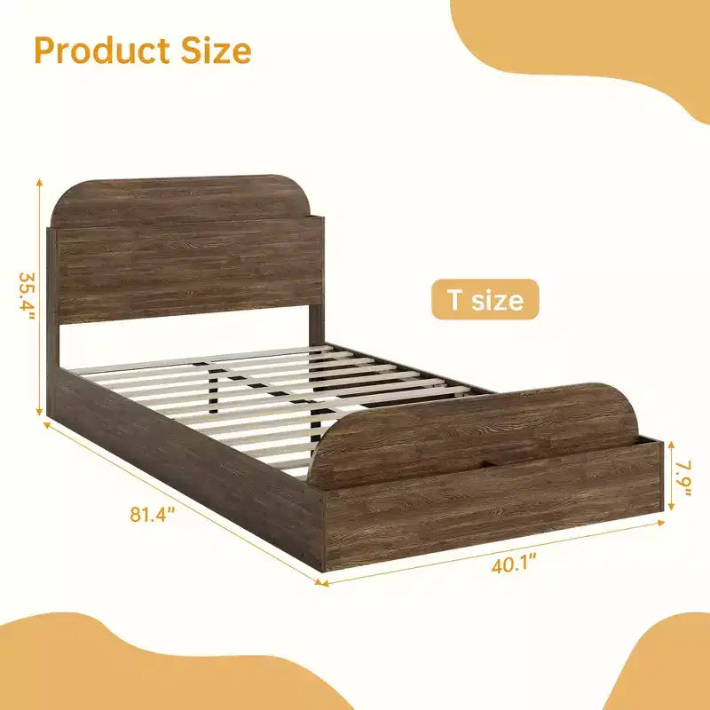 Cadre de lit Queen Size, lits en bois avec tête de lit de rangement et pied de lit surélevé, lit plateforme basse à double étage pour chambre à coucher, aucun sommier tapissier requis