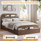 Cadre de lit Queen Size, lits en bois avec tête de lit de rangement et pied de lit surélevé, lit plateforme basse à double étage pour chambre à coucher, aucun sommier tapissier requis