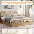 Cadre de lit Queen Size, lits en bois avec tête de lit de rangement et pied de lit surélevé, lit plateforme basse à double étage pour chambre à coucher, aucun sommier tapissier requis