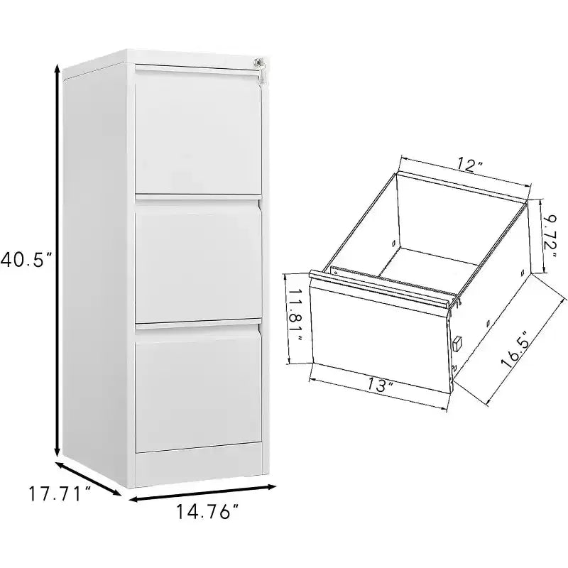 Classeur 3/4 tiroirs, Classeurs verticaux robustes avec serrure, Armoire de rangement en métal pour bureau et maison, Assemblage requis