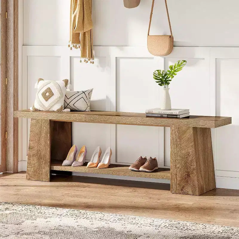 Banc d'entrée à 2 niveaux de 150 cm avec étagères de rangement
