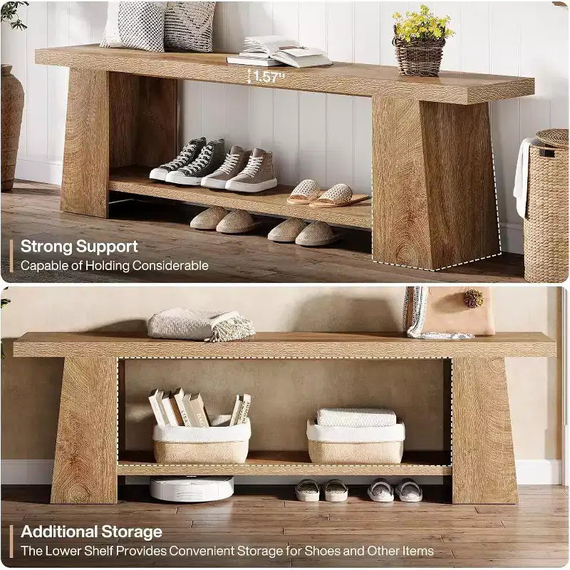 Banc d'entrée à 2 niveaux de 150 cm avec étagères de rangement