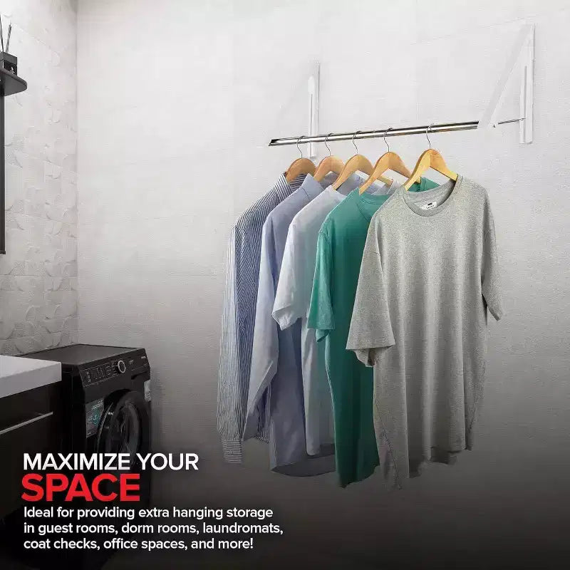Séchoir à linge mural rétractable double pliable avec barre d'extension, blanc (lot de 20)