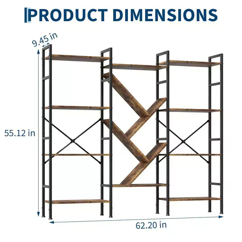 Étagère en bois rustique à 5 niveaux C A-Noir + finition rétro C Grande étagère de présentation pour chambre/salon/bureau (1 paquet)