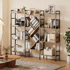 Étagère en bois rustique à 5 niveaux C A-Noir + finition rétro C Grande étagère de présentation pour chambre/salon/bureau (1 paquet)