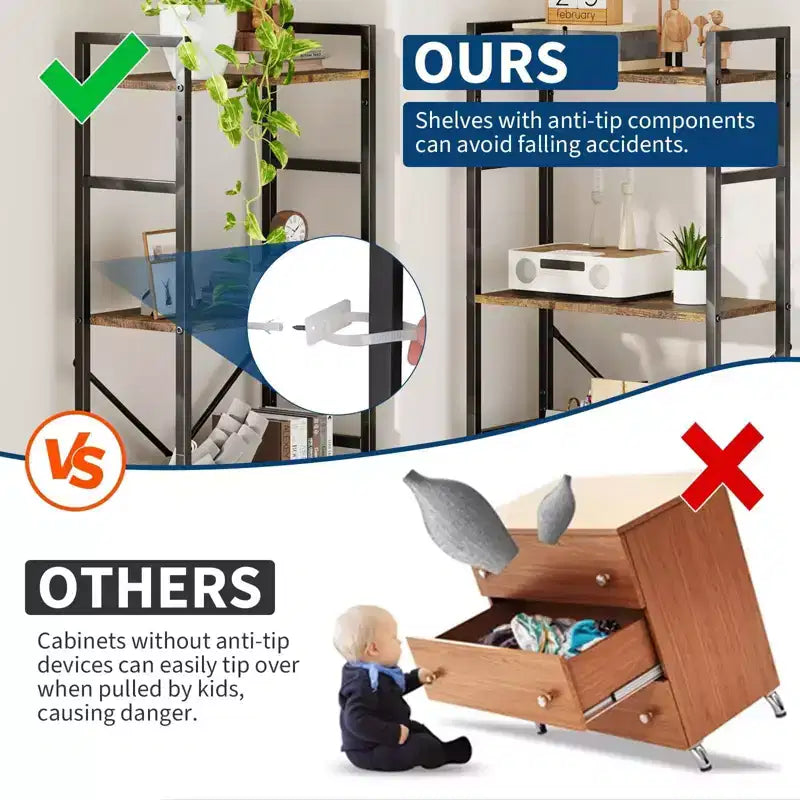 Étagère en bois rustique à 5 niveaux C A-Noir + finition rétro C Grande étagère de présentation pour chambre/salon/bureau (1 paquet)