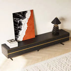 86,61 Meuble TV noir moderne pour téléviseur de 90 pouces, console multimédia avec 2 tiroirs, accents dorés, meuble de divertissement Gaoyangjiaju