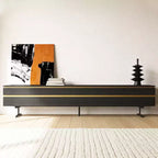 86,61 Meuble TV noir moderne pour téléviseur de 90 pouces, console multimédia avec 2 tiroirs, accents dorés, meuble de divertissement Gaoyangjiaju