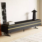 86,61 Meuble TV noir moderne pour téléviseur de 90 pouces, console multimédia avec 2 tiroirs, accents dorés, meuble de divertissement Gaoyangjiaju
