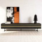86,61 Meuble TV noir moderne pour téléviseur de 90 pouces, console multimédia avec 2 tiroirs, accents dorés, meuble de divertissement Gaoyangjiaju